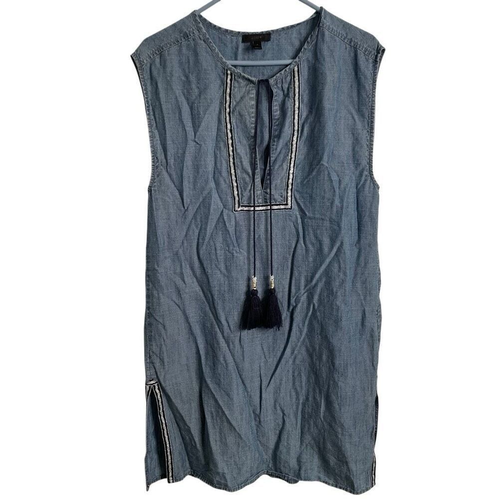 J. Crew Womens Chambray Tunic Dress S Swim Coverup Metallic Silver Trim Vacay